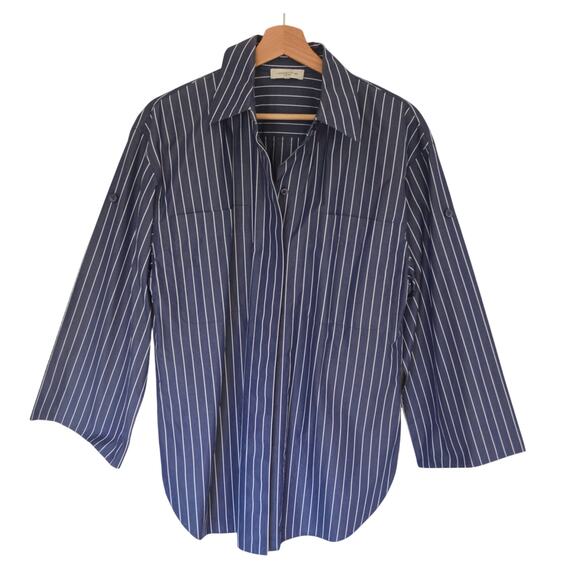 Lafayette 148 Oversized Striped Poplin Button Down Shirt - Picture 4 of 9